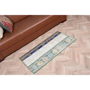 Alfombra Vintage de 1.8x3.6 pies, Alfombra Turca, Alfombra Azul con Diseño Floral de Lana - Product Image 2