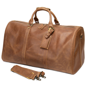 Sacs en cuir de grande capacité pour hommes et femmes Sacs polochons de voyage en cuir de grain entier en cuir fou rétro - Product Image 3