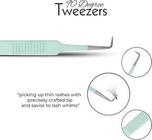 Pinzas de Punta puntiaguda de fibra delgada de 90 grados con etiqueta privada personalizable Pinzas de pestañas de volumen de acero inoxidable de último estilo - Product Image 2