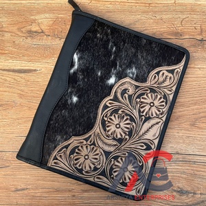 A4 Size Hand Tooled Padfolio <b>Folder</b> Capacity Pockets Business Card Slot Data Document <b>Organizer</b> Agenda Conference Zipper <b>Folders</b> - Product Image 1