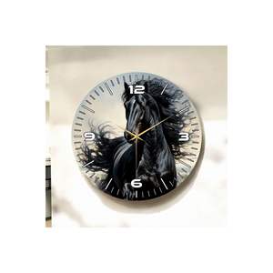 Reloj de pared de mesa silencioso de madera con estampado de animales de caballo negro, regalo de 50cm para amantes de los animales - Product Image 1