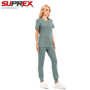 SUPREX ENTERPRISES Unisex Polyester Canvas Short Sleeve V-neck Nursing Hospital Lab Coat Uniform <b>Set</b> for <b>Doctors</b> - Product Image 3