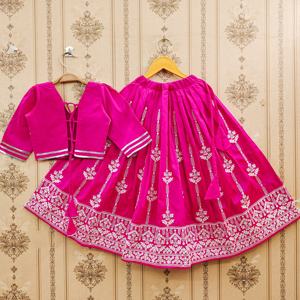 Shoryam Fashion <b>Pink</b> Embroidered Floor-Length Kids Lehenga Choli Set | Wholesale Girls Ethnic All Seasons Party Wear for Diwali - Product Image 2