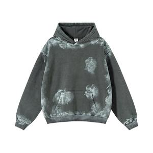 380 GSM Acid Washed Men's Oversized <b>Hoodie</b> Custom Logo Printed OEM <b>Black</b> Streetwear <b>Zipper</b> Hooded Sweatshirt - Product Image 1