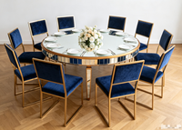 Table à manger ronde moderne en verre avec miroir, 10-12 personnes, avec étagère pour événements, gâteaux de mariage et fêtes