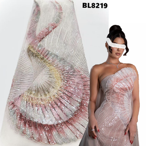 Elegante Tessuto in Pizzo con Motivo <span class=keywords><strong>a</strong></span> Ventaglio Sfumato - Rete Ricamata con Perline Premium per Abiti da Sera Europei, Abiti da Sposa e Alta Moda - Product Image 1