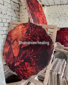 Peau de tambour teinte en rouge, cuir brut naturel pour tambours de sorciers, tambours à cadre et percussions - Product Image 3