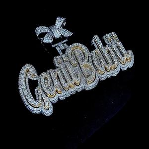 Colgante Personalizado Iced Out Crew$Boii con Nombre de Moissanita Cristiana y Lazo, Joyería de Lujo Estilo Hip Hop - Product Image 2