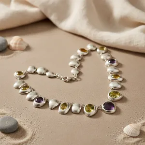 Collier Statement en Cristal Art Palace, Argent 925, Améthyste, Citrine, Goutte d'Eau, Sertissage clos, Style Bohème, pour Femme, Quotidien et Mariage - Product Image 3