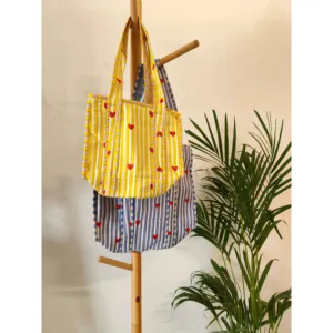 Mini sac fourre-tout rayé jaune avec fermeture éclair, en matériau PC recyclable, design personnalisé écologique - Product Image 3