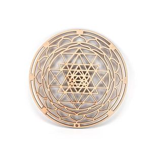 Artesanía de talla de madera Om Geometría sagrada Pared Yoga Decoración de madera Sri Yantra Mandala Chakras Rueda DE LA VIDA Semilla DE LA VIDA Rejilla de cristal - Product Image 2
