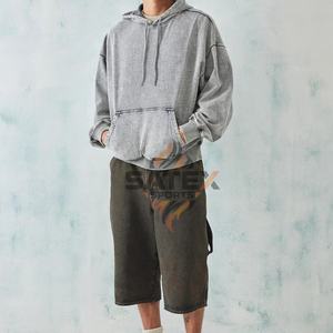 Sweat-shirts à capuche unisexes en gros, lavage à l'acide, surdimensionnés, vintage, en polyester/coton, molleton, pull-over, OEM personnalisé, poche d'hiver - Product Image 5