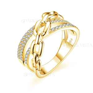SPARKVISTA elegante banda entrelazada 14K oro sólido cadena enlace anillo Moissanite diamante acento estilo clásico joyería fina - Product Image 5
