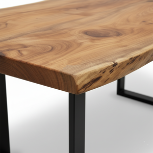 Mesa de comedor de Acacia con borde vivo Natural, patas de Metal recubiertas de polvo, madera maciza resistente, rústica, moderna, 6 plazas, ensamblada a mano - Product Image 4