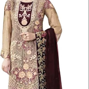 Femme indienne ethnique Georgette broderie pantalon style droit lourd fête pakistanaise Shalwar costume grande taille femmes - Product Image 1