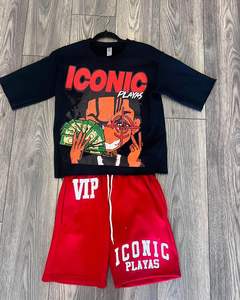 แฟชั่นล่าสุด ชุดเซ็ตขาสั้นสีพื้นสำหรับผู้ชายไซส์ใหญ่ สไตล์ไฮสตรีท ผ้าฝ้าย 100% ระบายอากาศ แห้งเร็ว รับสกรีนโลโก้ - Product Image 1