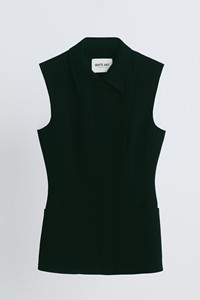 Nouveau Style sans manches femmes vestes poche avant noir blanc couleurs FRANI veste courte boutons cachés ceinture WHITEANT Vietnam - Product Image 2