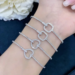 925 Sterling Sier Acero inoxidable mujer elegante delicado declaración diamante pulsera 18K tenis pulsera corazón Lo plateado joyería - Product Image 5