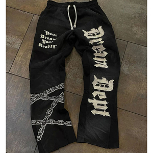 Distressed Embroidery Custom Sportswear <b>Joggers</b> French Terry Black Split Hem Straight Leg Eco-Friendly Casual Sweatpants - Product Image 3