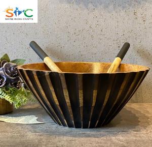 Bol de service en bois de manguier sculpté à la main avec cuillères Superbe bois de manguier Idéal Cadeau Déco Noir - Product Image 4