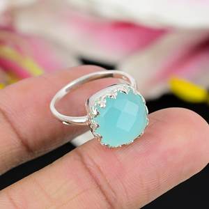 Bague en chalcédoine bleu aqua, argent sterling 925, pierre précieuse facettée faite à la main, bijou statement pour femmes - Product Image 2