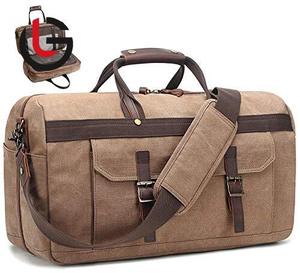 Noir blanc lignes horizontales toile de coton ciré sac de voyage en plein air pour hommes femmes garnitures en cuir véritable Durable étanche - Product Image 2