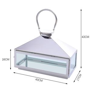 Navidad Rectangular 3 pilares Acero inoxidable Metal hecho a mano estilo clásico brillante pulido portavelas linternas boda - Product Image 4