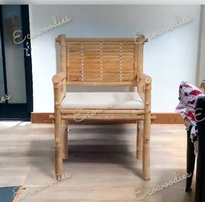 Chaise de salle à manger en rotin de bambou au design moderne avec accoudoir pour hôtels parcs cours villas camping pour le salon - Product Image 2