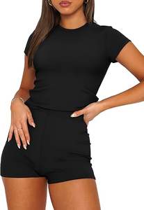 Conjuntos de Shorts de 2 Piezas de Buena Calidad y Corte Ajustado, Conjuntos Deportivos Populares, Mangas Murciélago, Tops Cortos y Shorts de Ciclista para Mujer - Product Image 3