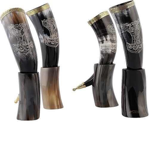 Cuerno vikingo para beber con soporte de cuerno en La India Logotipo de personalización de búfalo natural y buey de vaca Ágata por Artesanías de lujo - Product Image 6