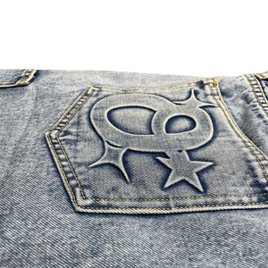 Personnalisé Hommes Bouton Étiquette En Cuir Logo Gravé Coton Épais Stone Washed Distressed Denim Shorts pour Hommes - Product Image 4