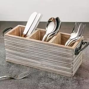 Large Wooden <b>Cutlery</b> Holder With Multiple Sections For Neat Organization Of Flatware And Kitchen Utensils - Product Image 1