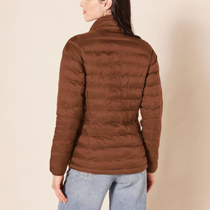 เสื้อแจ็คเก็ตพัฟเฟอร์น้ำหนักเบาสำหรับผู้หญิง คอตั้ง เสื้อโค้ทกันหนาวบุใยอุ่น แจ็คเก็ตสีน้ำตาลเข้มทันสมัยแบบมีซิปเต็มตัว - Product Image 6