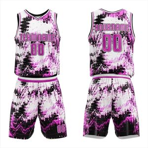 Uniforme de basket-ball personnalisé en sublimation, design marbré rose, maillot et short de basket-ball respirants, ensemble Microtech Sports - Product Image 1