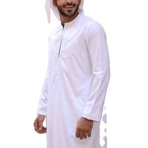 ชุดคลุมอาหรับผู้ชายแบบ Thobe Jubbah ผ้าฝ้าย คอตั้งกลาง เสื้อผ้าอิสลาม ชุดคลุมอาหรับแบบดูไบ สไตล์อาบายะ คาฟตัน สีขาวย้อม - Product Image 5