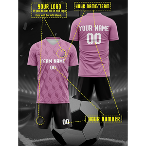 High Quality Customized <b>Football</b> Jersey <b>Tops</b> Automated Cutting Soccer Jersey V Neck, Geometric Pattern in <b>Pink</b> 100% Polyester - Product Image 3