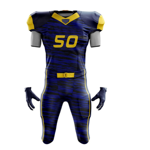 ชุดอเมริกันฟุตบอลชาย OEM แบบสั่งทำพิเศษ พิมพ์ลายแบบ Sublimation ระบายอากาศได้ดี น้ำหนักเบา ผลิตจากโพลีเอสเตอร์ 100% ป้องกันรังสียูวี แห้งเร็ว เสื้อเจอร์ซีย์และกางเกงขาสั้น - Product Image 3