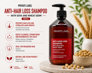 Champú Anticaída de Cabello de Marca Privada 500ml OEM |   Champú Fortalecedor para el Crecimiento del Cabello con Soya y Germen de Trigo |   España UE - Product Image 2