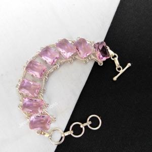 สร้อยข้อมือแฟชั่นแบบปรับได้สำหรับปาร์ตี้ทำจากเงินเจียระไนคริสตัลโรสควอทซ์ทันสมัย - Product Image 1