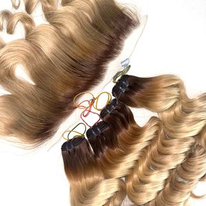 Ensemble de faisceaux de couleur ombrée ondulée de haute qualité avec frontal et faisceaux pour faire des perruques 2025 - Product Image 5