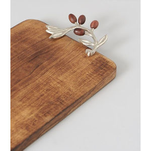 Elegante bandeja de madera para servir hecha de bandeja de madera de mango marrón con mango de diseño elegante bandeja de café aperitivos galletas plato de servidor - Product Image 2