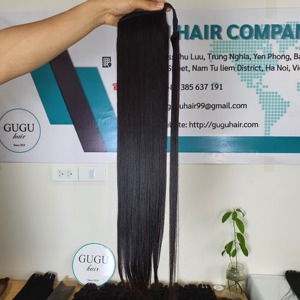 30 pulgadas recta Cola de Caballo envoltura alrededor de Clip en extensiones de cabello negro natural Cola de Caballo cabello camboyano crudo - Product Image 3