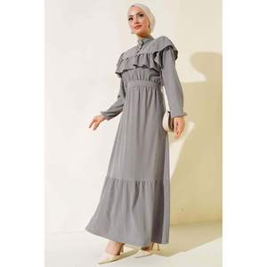 Robe en crêpe à volants Gris - Product Image 1