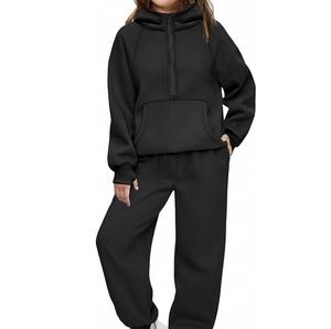 Vêtement de sport personnalisé de couleur marron très vendu Ensemble de survêtement pull à capuche pour filles avec demi fermeture éclair Respirant - Product Image 2