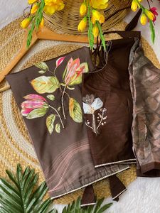 Royal Elegance Our Printed Juhi Silk Saree Contraste Color Hand Work Pallu Indian Women Best Selling Wedding Classic Party Wear - Product Image 3