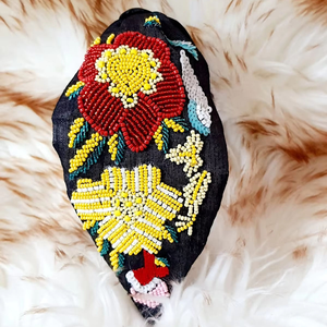 Bandeau élégant fait à la main, écologique, durable, perlé, broderie florale, motif géométrique coloré, rembourré, noué, unisexe - Product Image 2