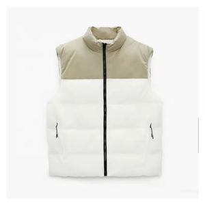 Gilet matelassé blanc pour homme, col montant, sans manches, fermeture éclair sur le devant, coupe décontractée, 100 % polyester écologique, à capuche - Product Image 1