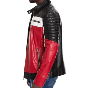 Chaqueta de moto de cuero genuino para hombre de motorista con pista protegida CE blindada chaqueta de moto de cuero rojo/negro/blanco para hombre - Product Image 3