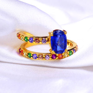 Diseñador de plata esterlina 925 chapado en oro bajo MOQ hecho a mano cianita multicolor piedras preciosas moda anillo de dedo - Product Image 5