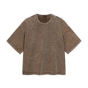 Heavyweight <b>cropped</b> boxy acid washed vintage short sleeves plus size custom logo 100% cotton style wholesale OEM Men's <b>T</b>-<b>Shirts</b> - Product Image 4